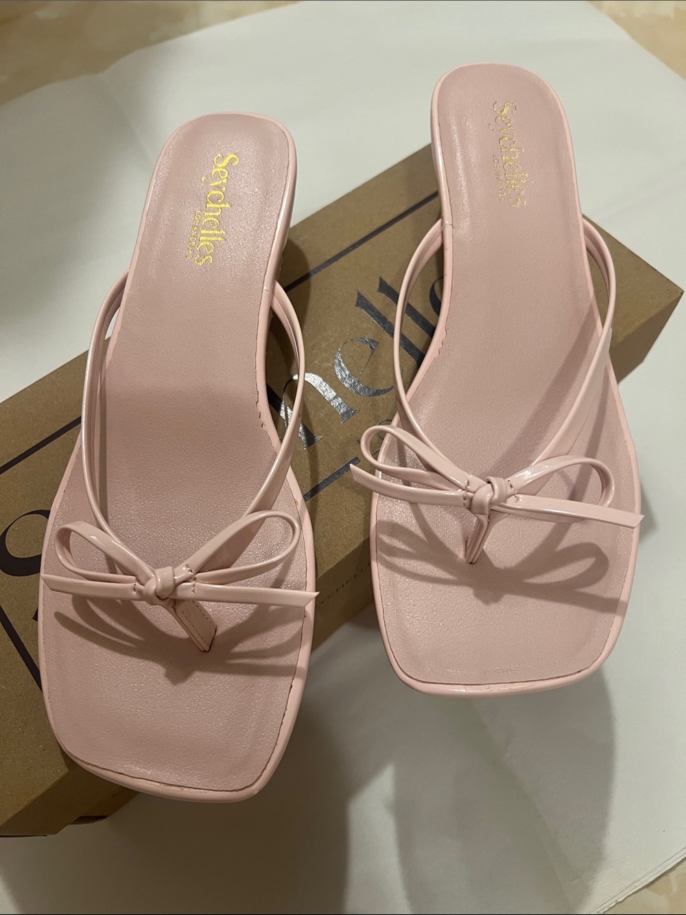Seychelles Blush Pink Bow Square-Toe Slide Sandals